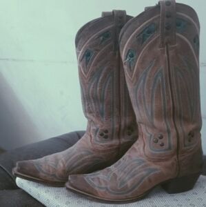 Brown and Blue Western Cowboy Boots